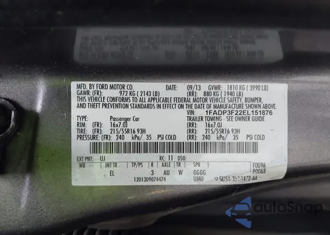 2014 Ford Focus Se из США, поврежденный, VIN 1FADP3F22EL151876